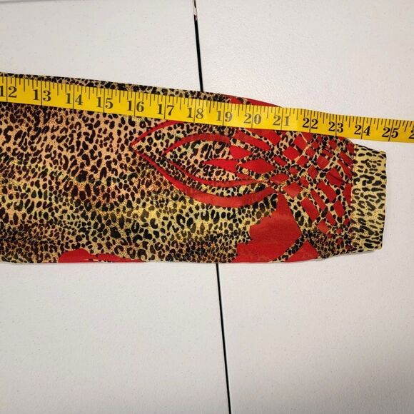 Carrie Allen Animal Print Button Up Blouse Women M Red Leopard LS Sheer Mob Wife - Picture 13 of 13